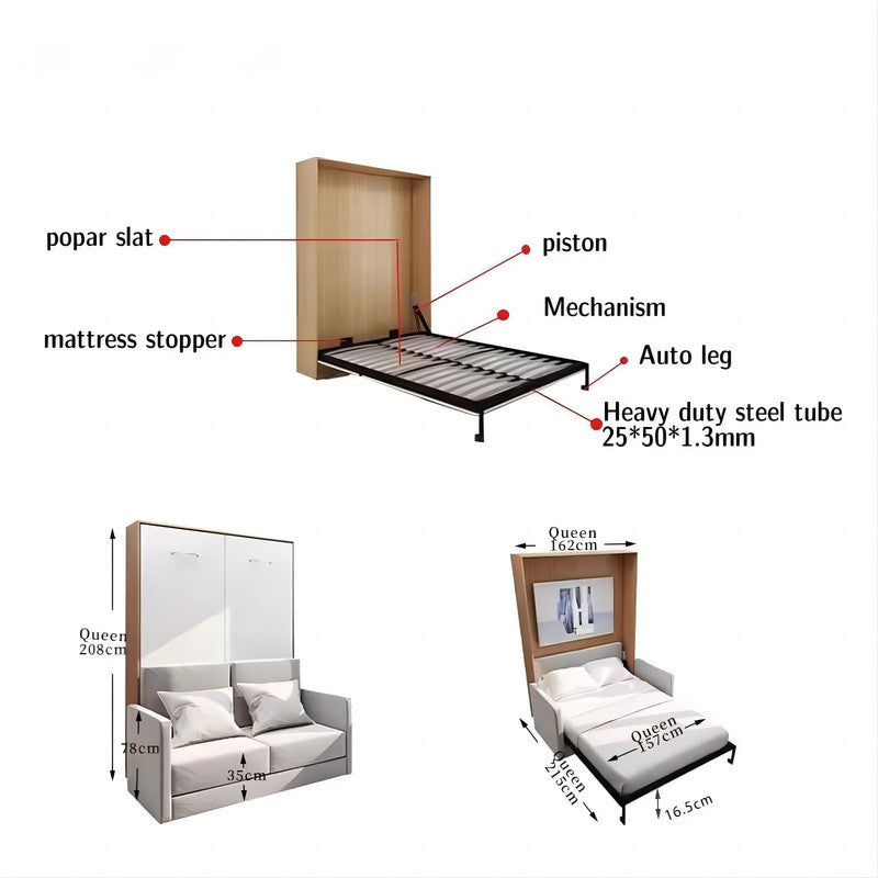Fold Down DIY Wall Bed Bedroom Sets Modern Side Queen Size Murphy Bed with Sofa
