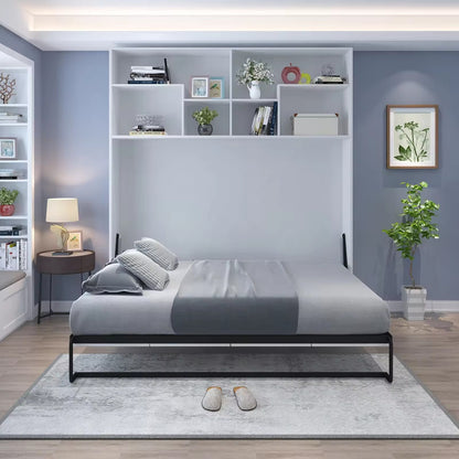 White Color Smart Saving Space Horizontal and Vertical Tilting Hidden Murphy Wall Bed with Bookcases and Cabinets