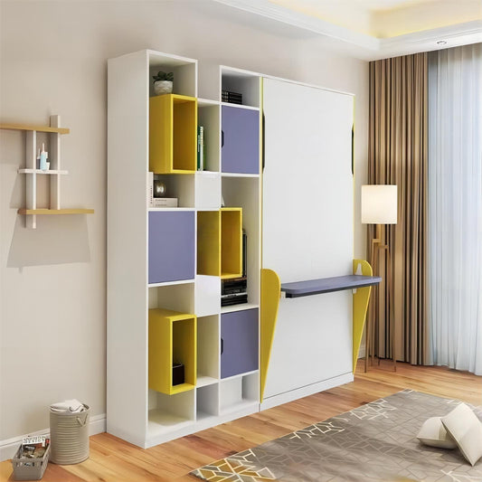 Modern Multi-functional Vertical Folding Hidden Wall Bed Murphy Bed with Hanging Desk Bookshelf