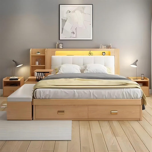 Bedroom Furniture Tatami Bed Storage King Size Wood Platform Bed Wood with Storage
