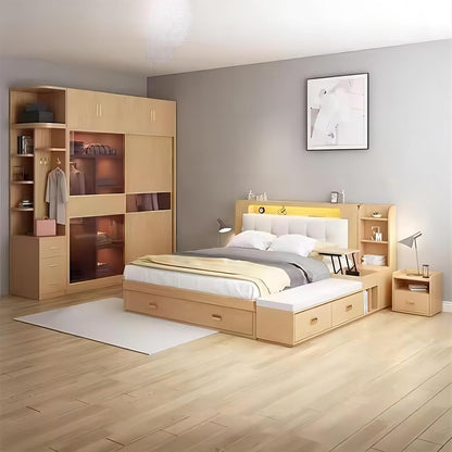 Bedroom Furniture Tatami Bed Storage King Size Wood Platform Bed Wood with Storage